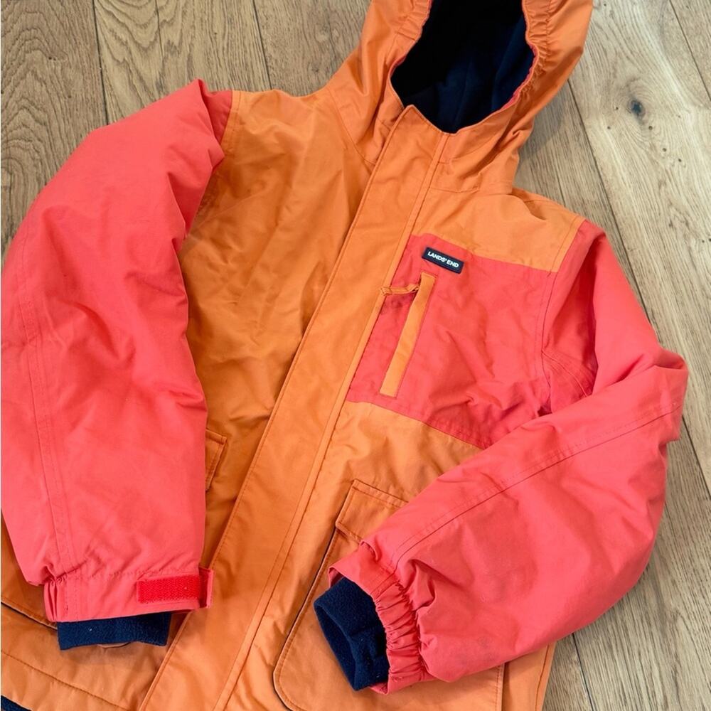 Lands’ End Insulated Hooded Jacket Colorblock Orange Coral Size L